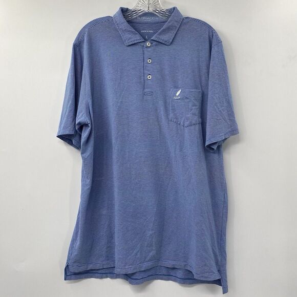 B. Draddy Men's Large Cotton Blend Blue Striped Stretch‎ Short Sleeve Golf Polo - Picture 2 of 6